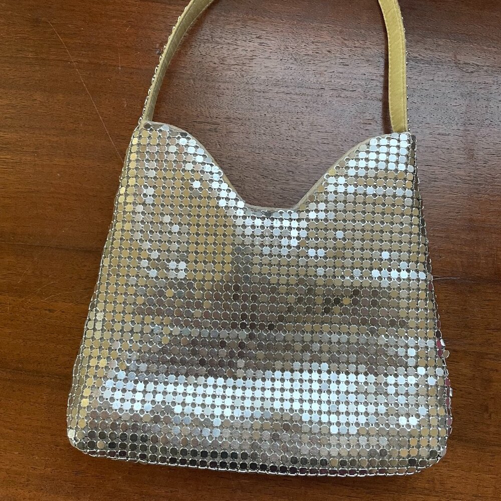 Y & S Vintage Silver Mesh Handbag Y2K Metallic Magnetic Snap Top.